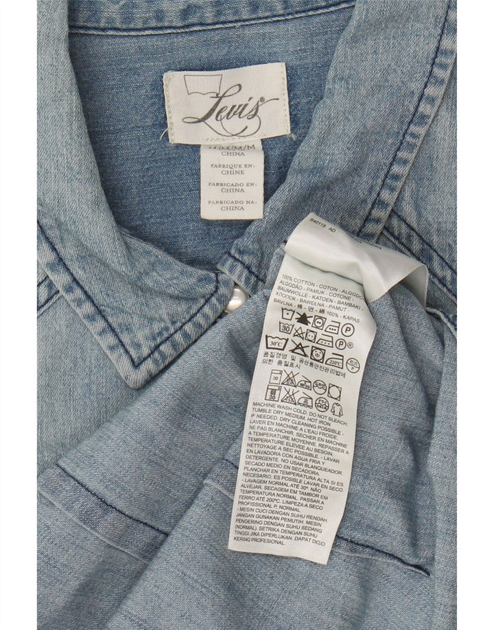 LEVI'S Womens Short Sleeve Denim Shirt UK 12 Medium Blue Cotton