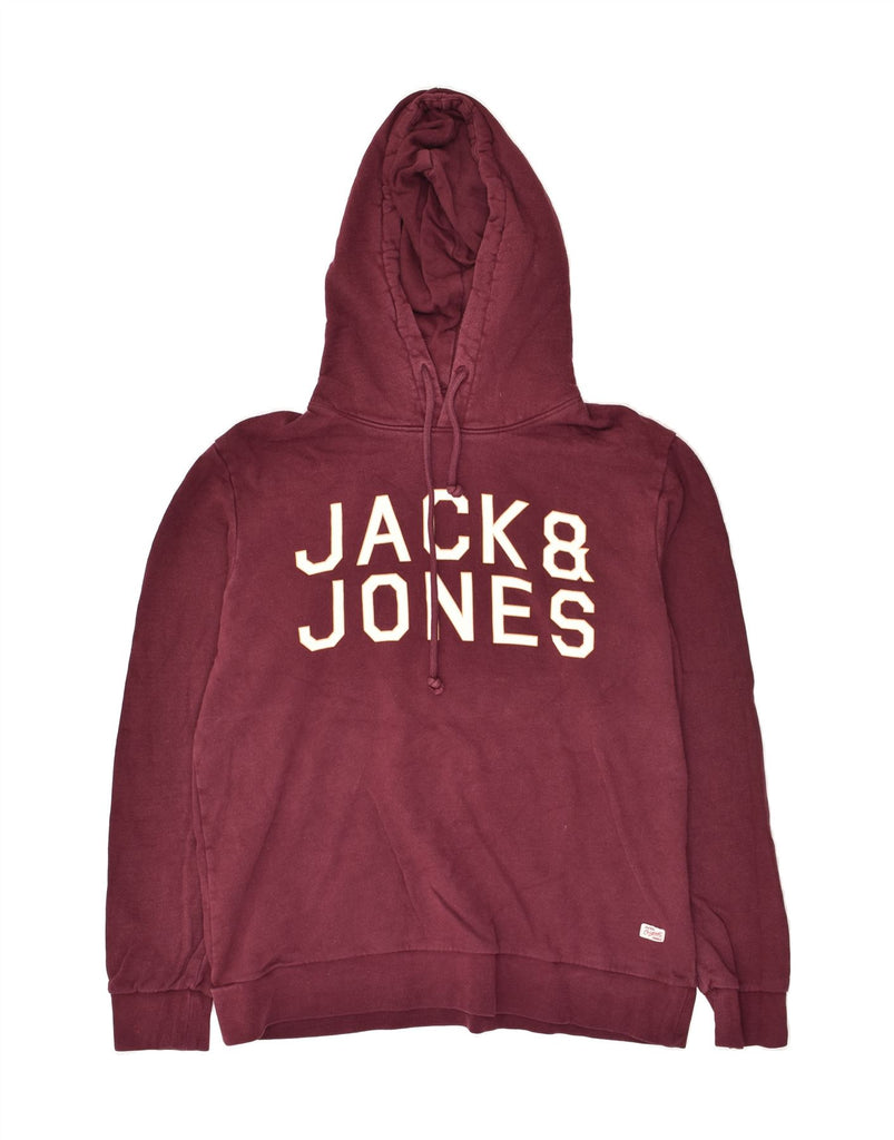 JACK & JONES Womens Graphic Hoodie Jumper UK 18 XL Burgundy Cotton | Vintage Jack & Jones | Thrift | Second-Hand Jack & Jones | Used Clothing | Messina Hembry 