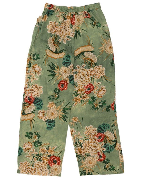 Zara Womens Wide Leg Casual Trousers Small W26 L30 Green Floral Polyester