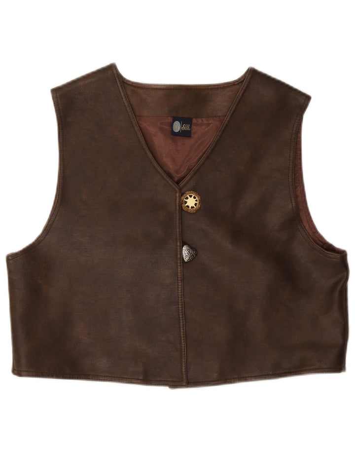 YOUR SIXTH SENSE Womens Leather Waistcoat UK 18 XL Brown
