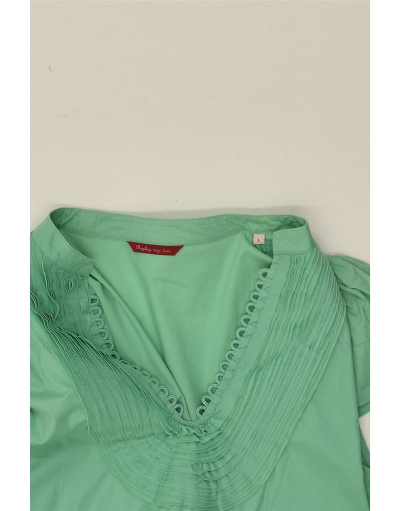 REPLAY Womens Blouse Top UK 14 Large Green Cotton | Vintage Replay | Thrift | Second-Hand Replay | Used Clothing | Messina Hembry 