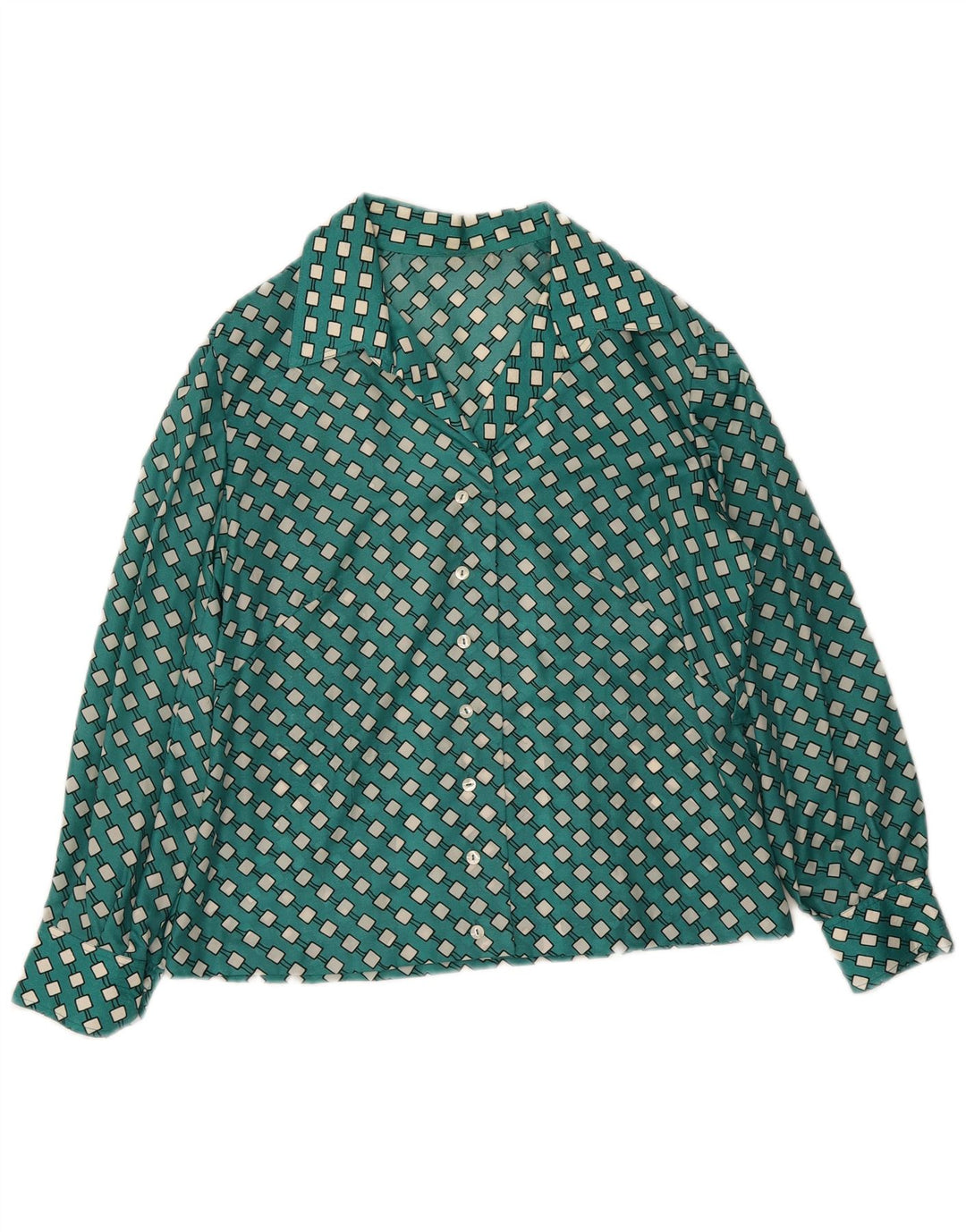 Vintage Womens Shirt UK 16 Large Green Geometric