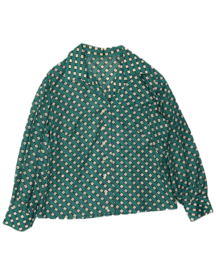 Vintage Womens Shirt UK 16 Large Green Geometric