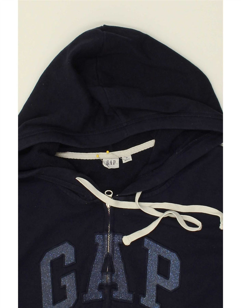 GAP Womens Graphic Zip Hoodie Sweater UK 14 Medium Navy Blue Cotton Vintage Gap and Second-Hand Gap from Messina Hembry 