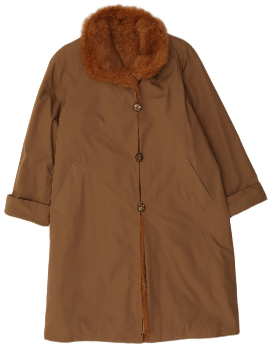 Vintage Womens Sherpa Overcoat UK 14 Large Beige Polyester