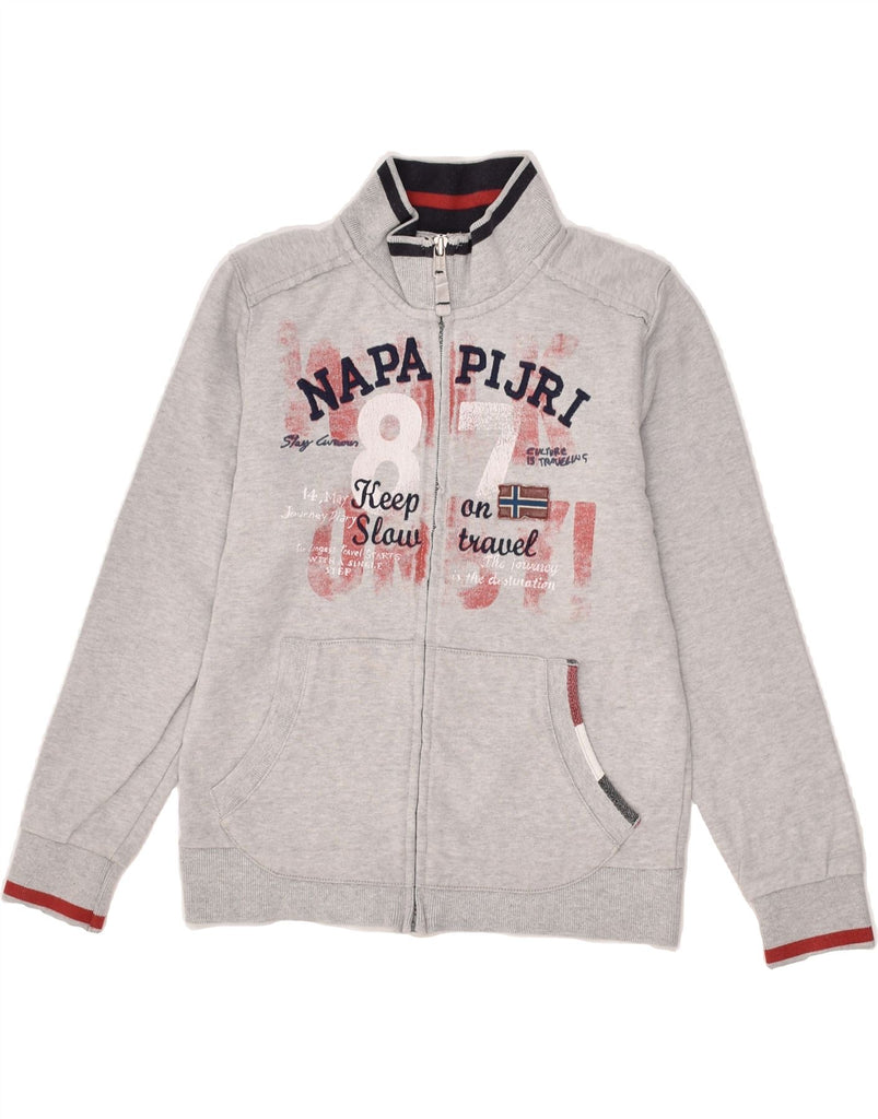 NAPAPIJRI Boys Graphic Tracksuit Top Jacket 9-10 Years Grey Cotton | Vintage Napapijri | Thrift | Second-Hand Napapijri | Used Clothing | Messina Hembry 