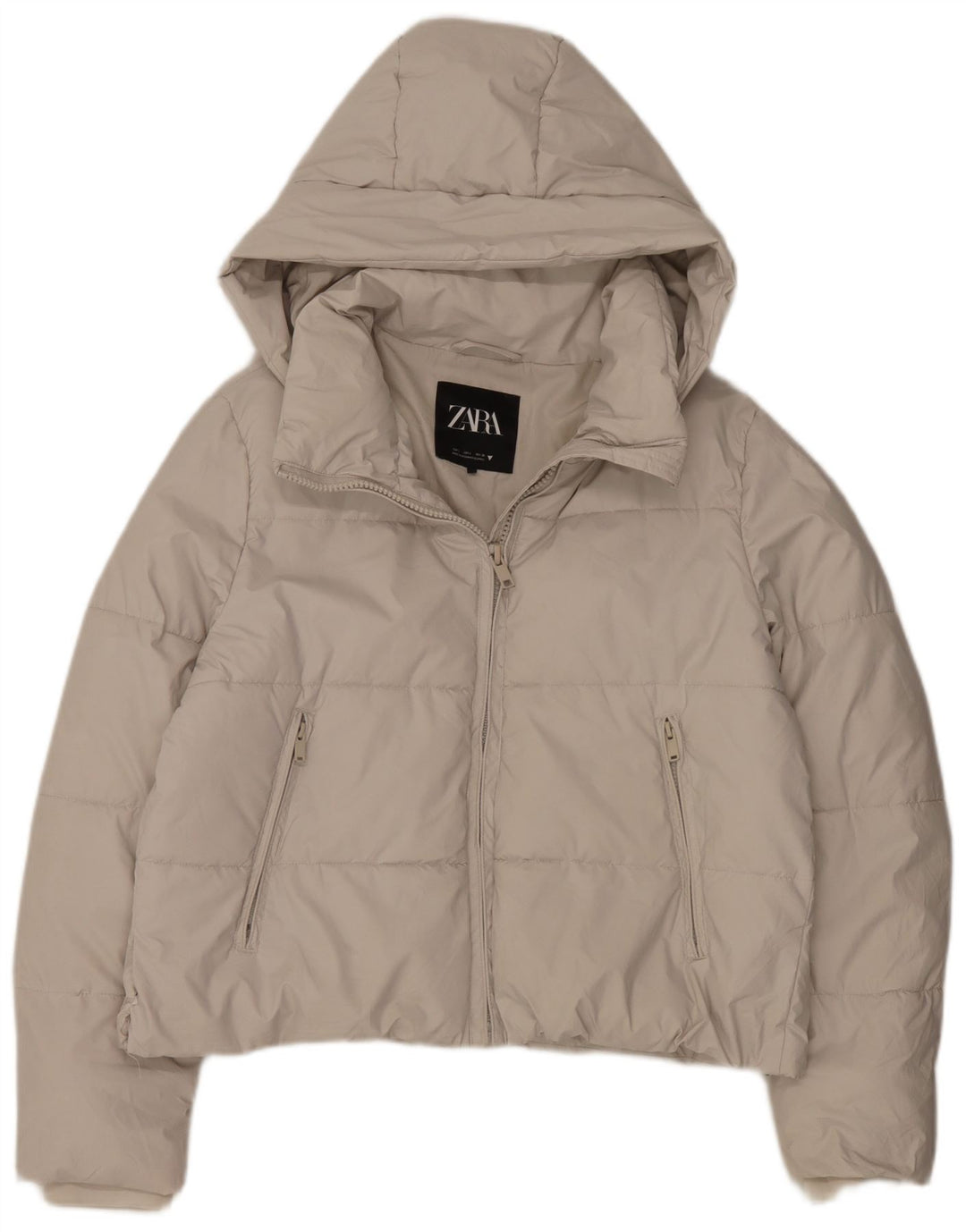 Zara Womens Hooded Padded Jacket UK 16 Large White Polyester
