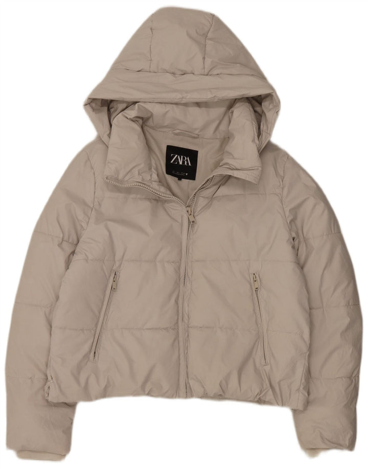 Zara Womens Hooded Padded Jacket UK 16 Large White Polyester