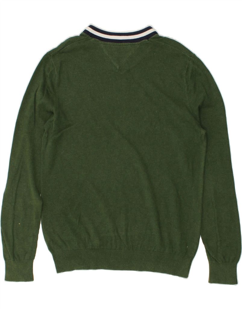 TOMMY HILFIGER Mens V-Neck Jumper Sweater Medium Green Cotton | Vintage Tommy Hilfiger | Thrift | Second-Hand Tommy Hilfiger | Used Clothing | Messina Hembry 