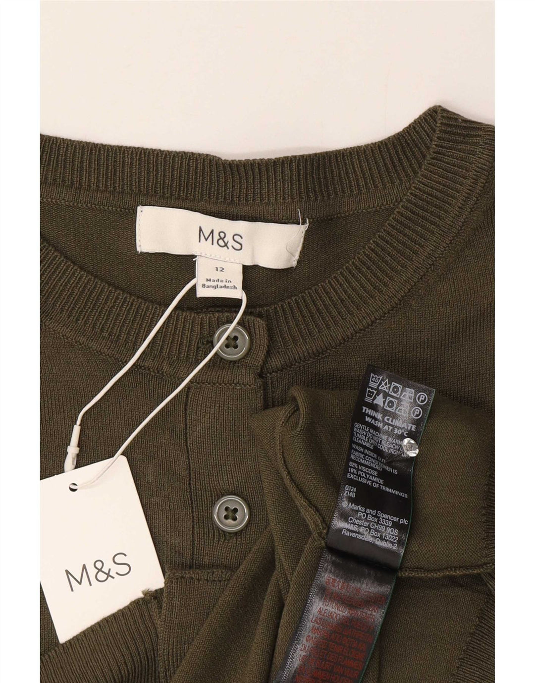 Marks & Spencer Womens Crop Cardigan Sweater UK 12 Medium Khaki Viscose