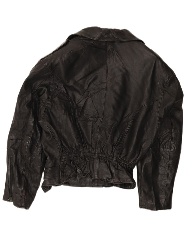 MISS JOY Womens Leather Biker Jacket IT 42 Medium Black Leather