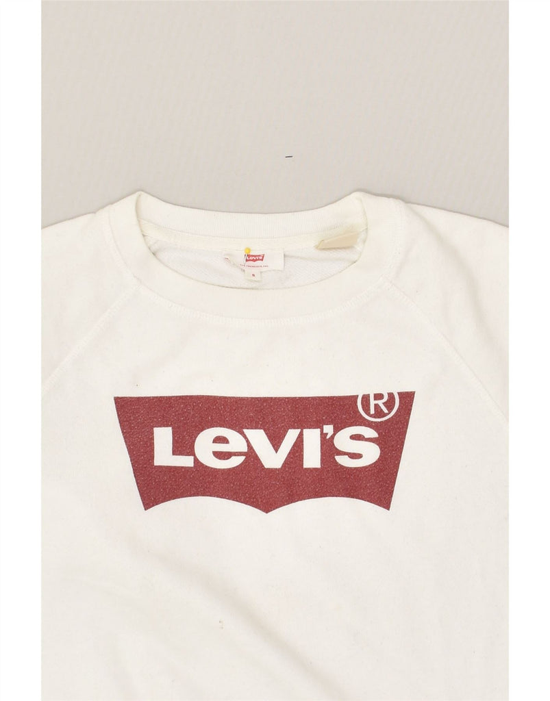 LEVI'S Womens Graphic Sweatshirt Jumper Small White Cotton | Vintage Levi's | Thrift | Second-Hand Levi's | Used Clothing | Messina Hembry 