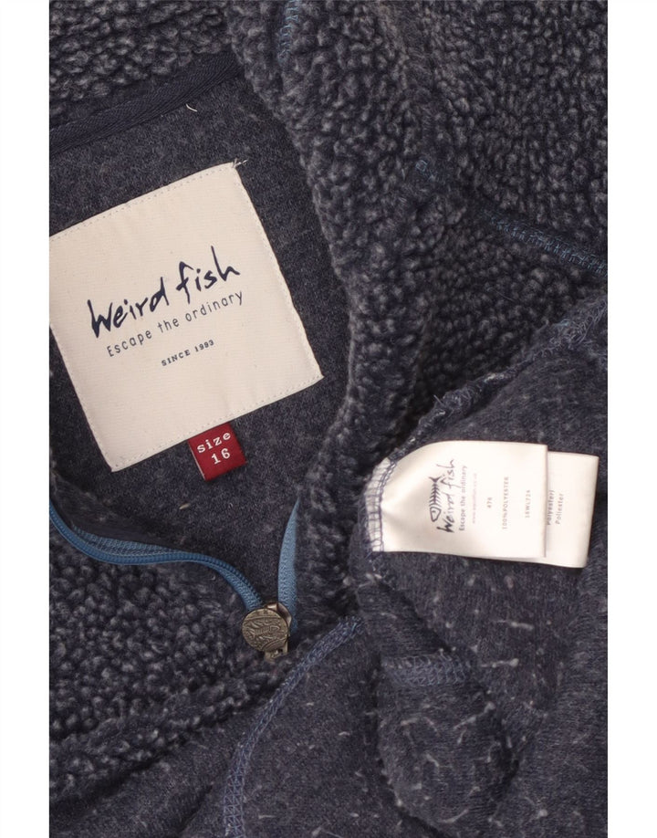 Weird Fish Womens Zip Neck Fleece Jumper UK 16 Large Navy Blue Polyester
