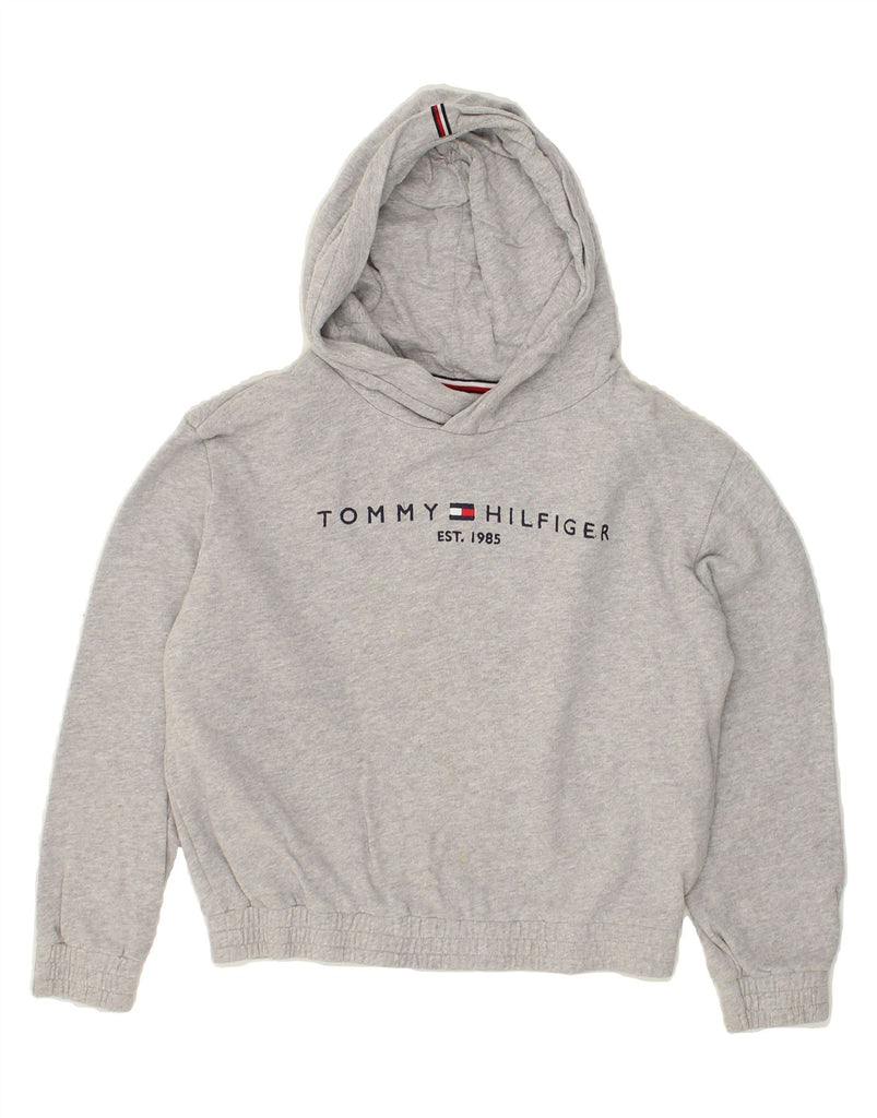 TOMMY HILFIGER Girls Oversized Graphic Hoodie Jumper 11-12 Years Grey | Vintage Tommy Hilfiger | Thrift | Second-Hand Tommy Hilfiger | Used Clothing | Messina Hembry 