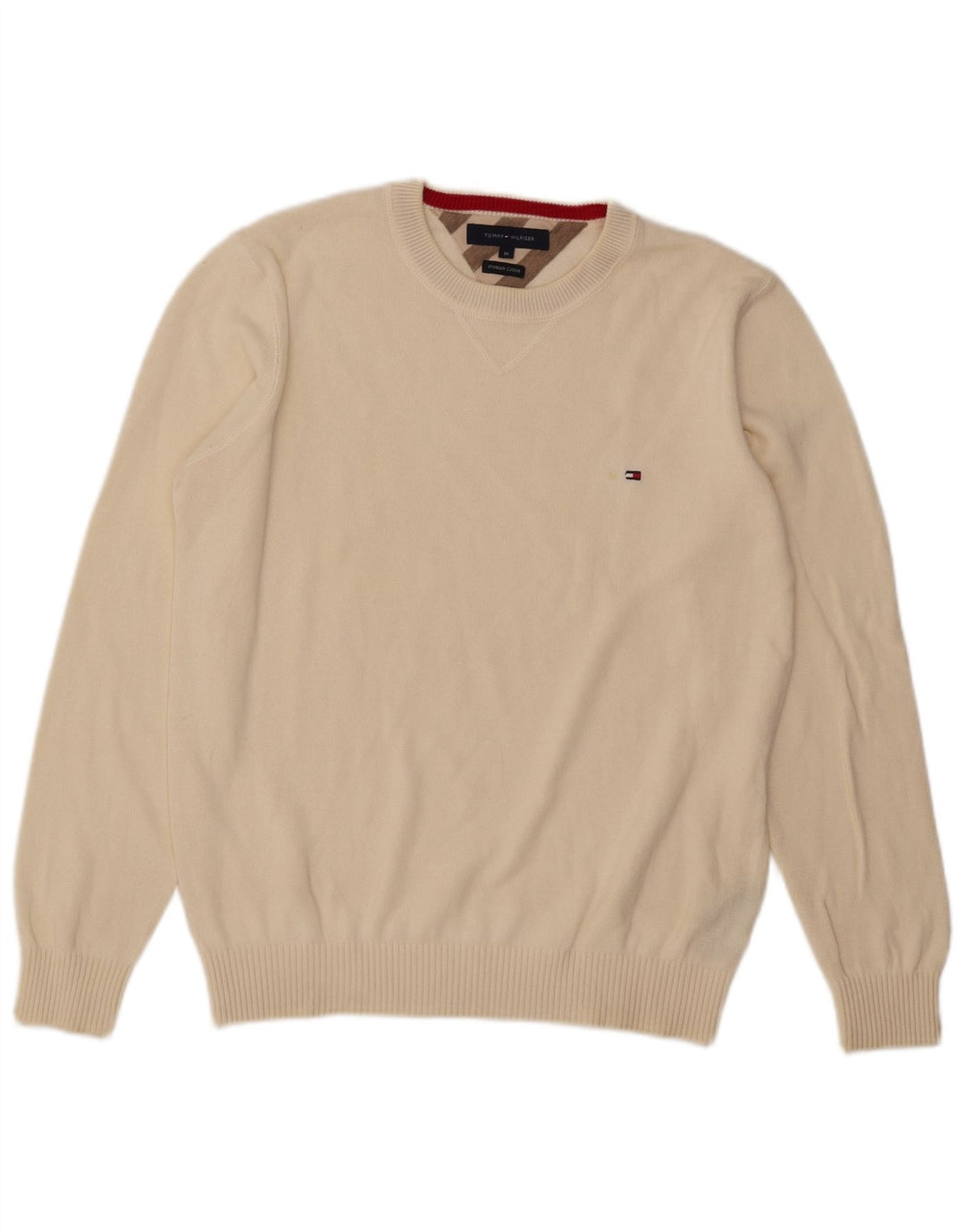 Tommy Hilfiger Mens Crew Neck Jumper Sweater Medium Beige Cotton