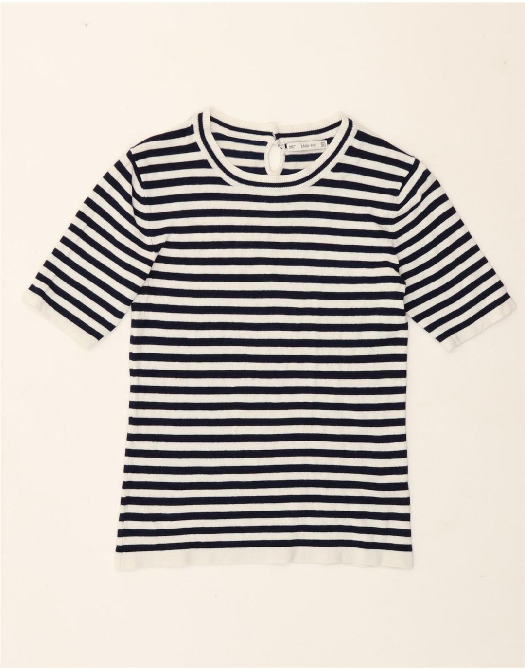 Zara Womens T-Shirt Top UK 12 Medium Navy Blue Striped