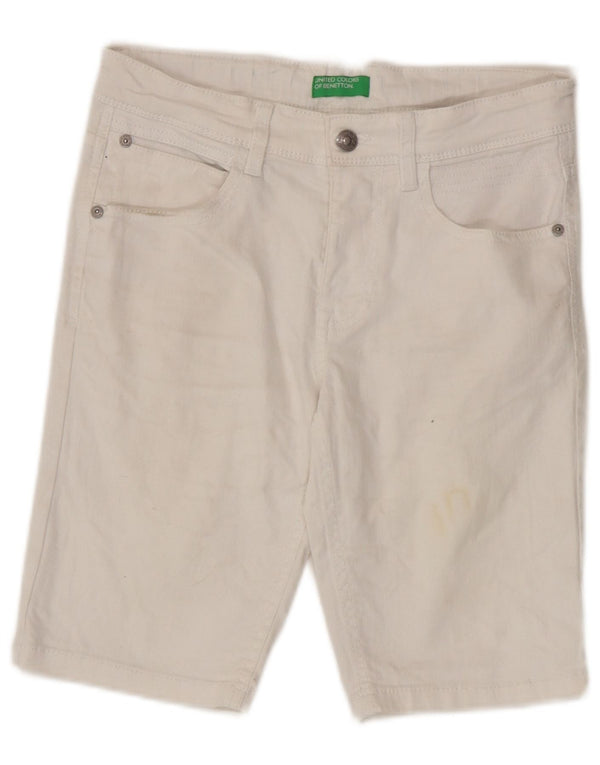Benetton Girls Denim Shorts 10-11 Years XL W28 White Cotton
