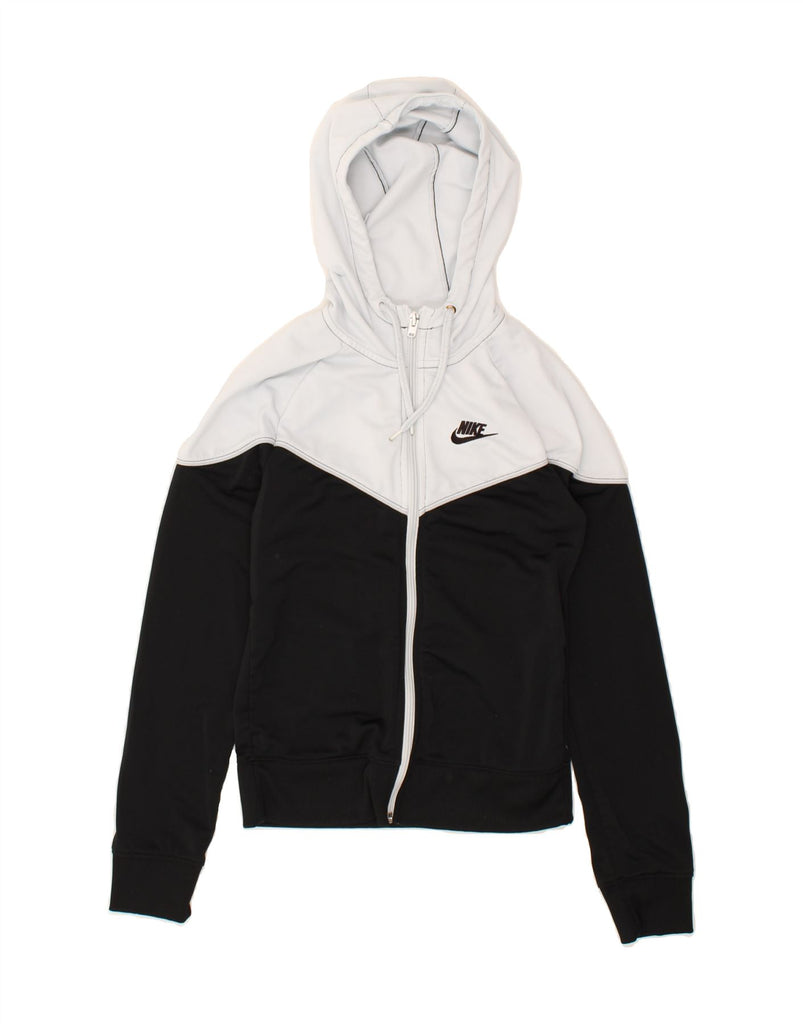 NIKE Womens Zip Hoodie Sweater UK 4 XS White Colourblock Polyester | Vintage Nike | Thrift | Second-Hand Nike | Used Clothing | Messina Hembry 