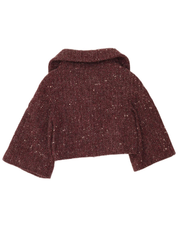 Benetton Womens Bolero Jacket IT 42 Medium Burgundy Flecked Wool
