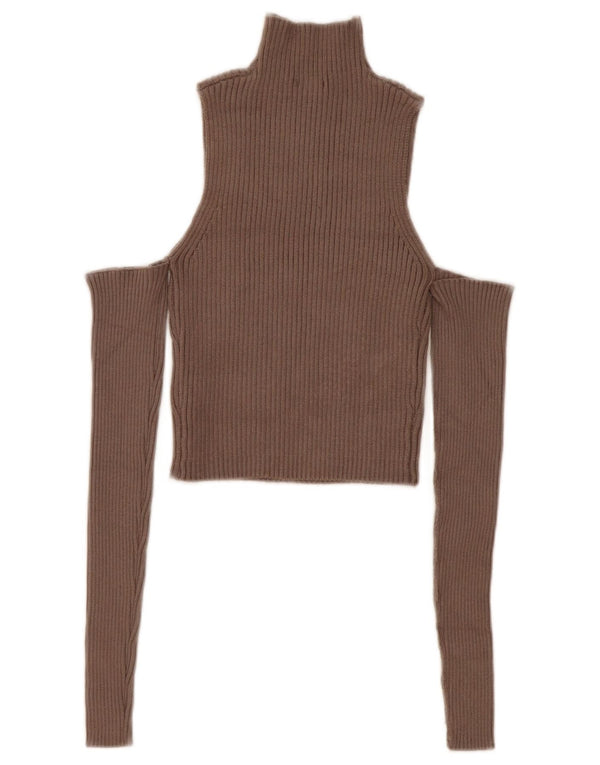 Zara Womens Crop Off Shoulder Turtle Neck Jumper Sweater UK 8 Small Grey