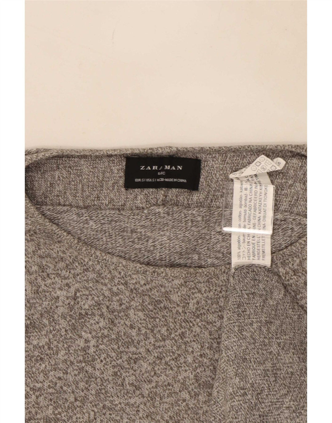 Zara Mens Crew Neck Jumper Sweater Small Grey Flecked Cotton