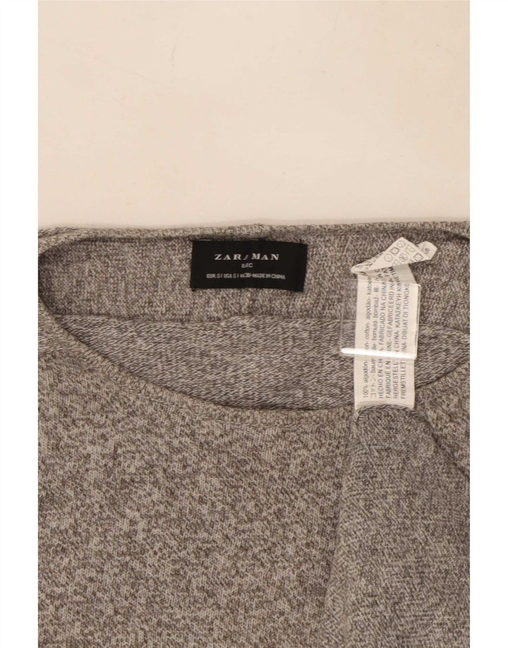 Zara Mens Crew Neck Jumper Sweater Small Grey Flecked Cotton