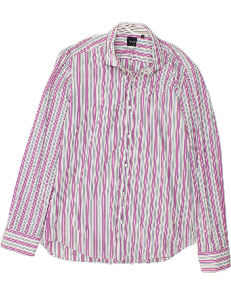 HUGO BOSS Mens Regular Fit Shirt Medium Pink Striped | Vintage Hugo Boss | Thrift | Second-Hand Hugo Boss | Used Clothing | Messina Hembry 