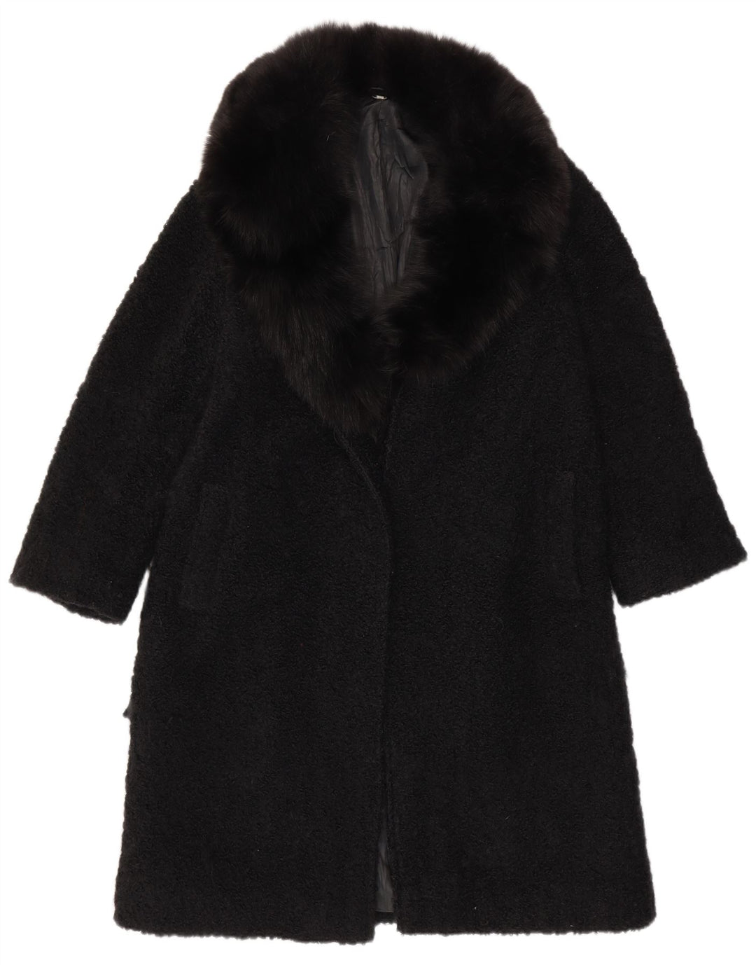VINTAGE Womens Open Overcoat UK 12 Medium Black