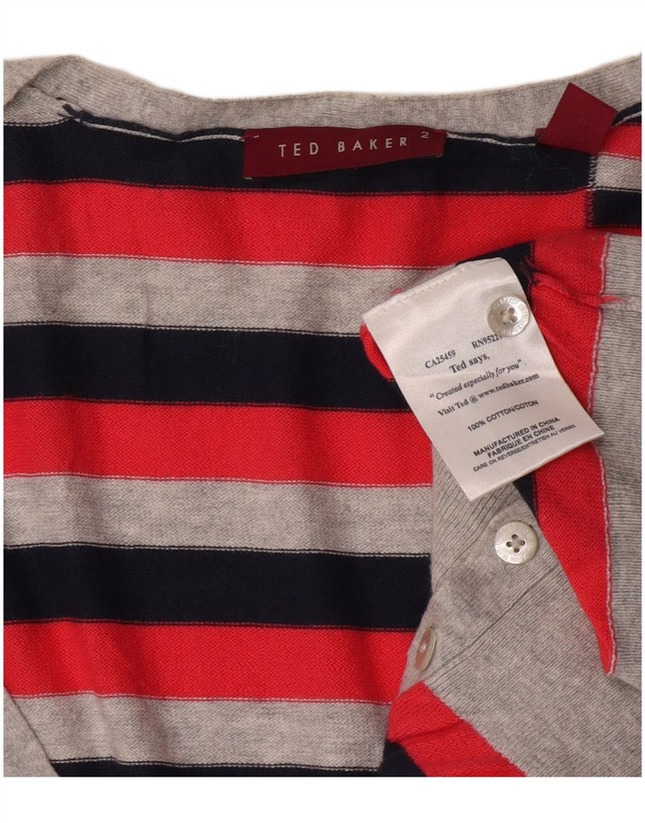 Ted Baker Womens Cardigan Sweater Size 2 Small Red Striped Cotton