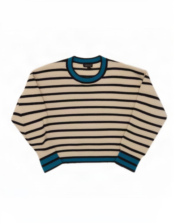 Topshop Womens Oversized Crew Neck Jumper Sweater UK 8 Small White Striped