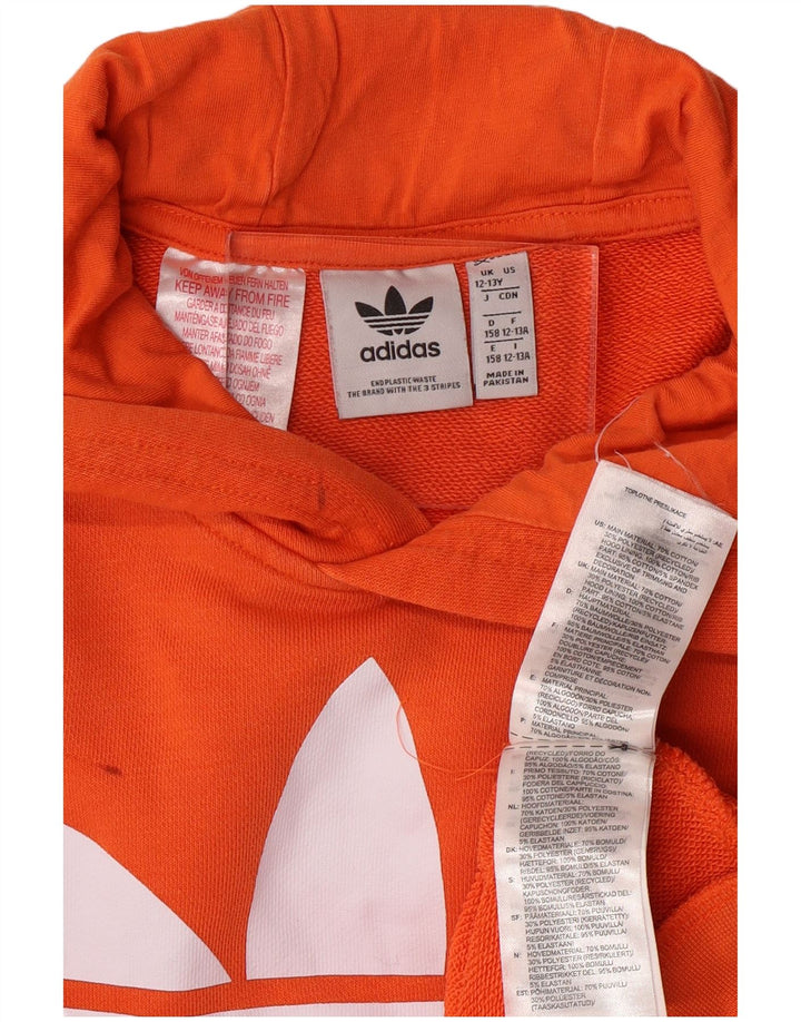 ADIDAS Boys Graphic Hoodie Jumper 12-13 Years Orange Cotton