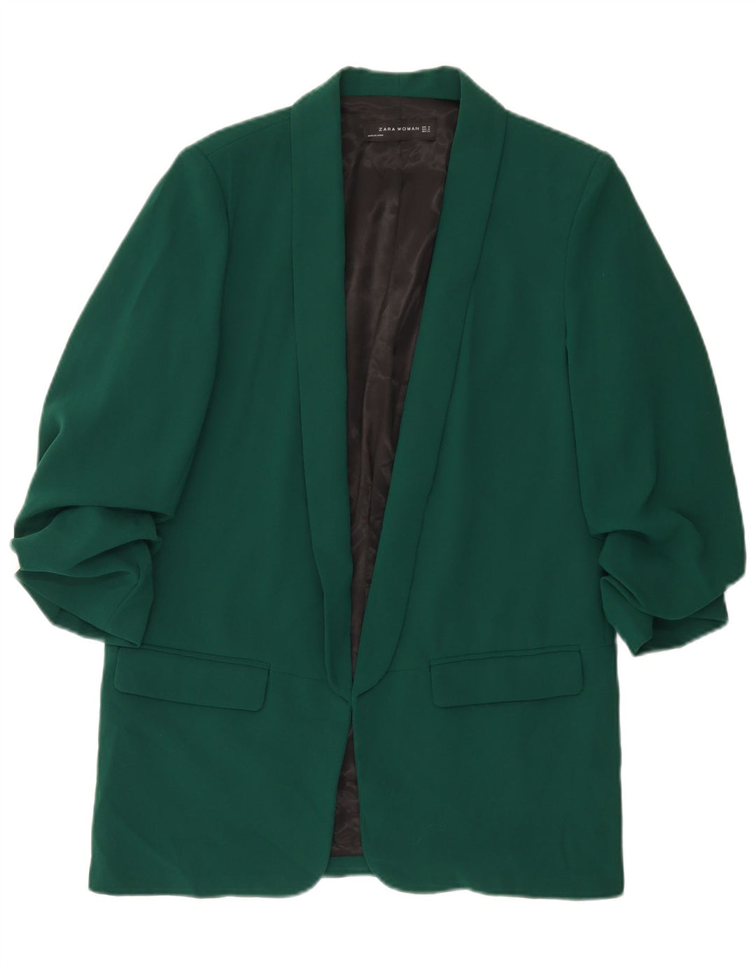 ZARA Womens 3/4 Sleeve Open Blazer Jacket UK 14 Medium Green Polyester