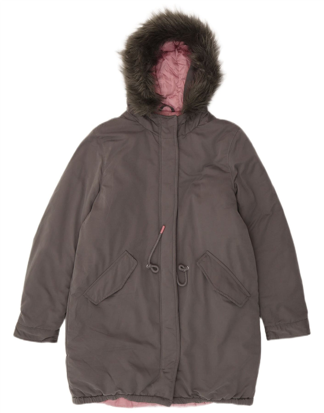 Benetton Womens Hooded Padded Coat UK 14 Large Grey