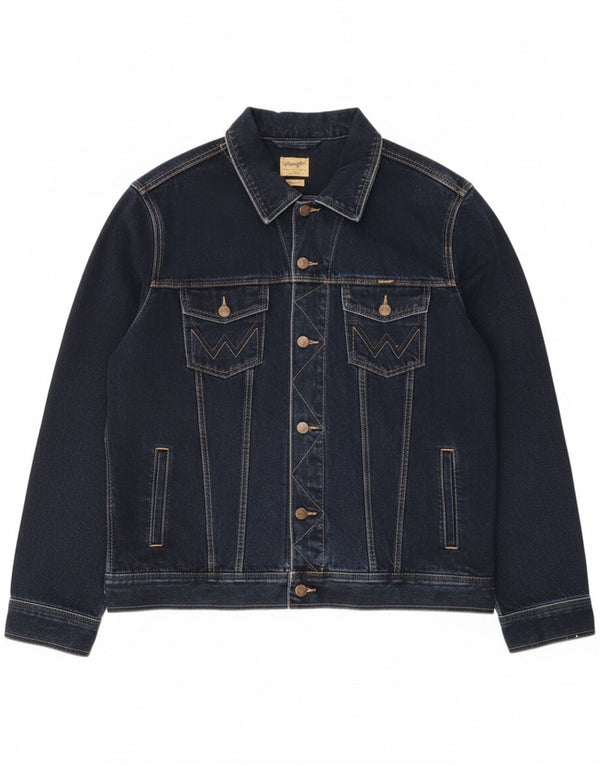 Wrangler Mens Casual Fit Denim Jacket UK 46 3XL Navy Blue Cotton