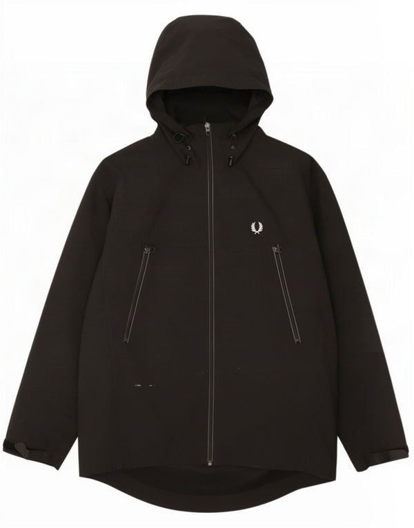 Fred Perry Mens Hooded Rain Jacket UK 38 Medium Black Nylon