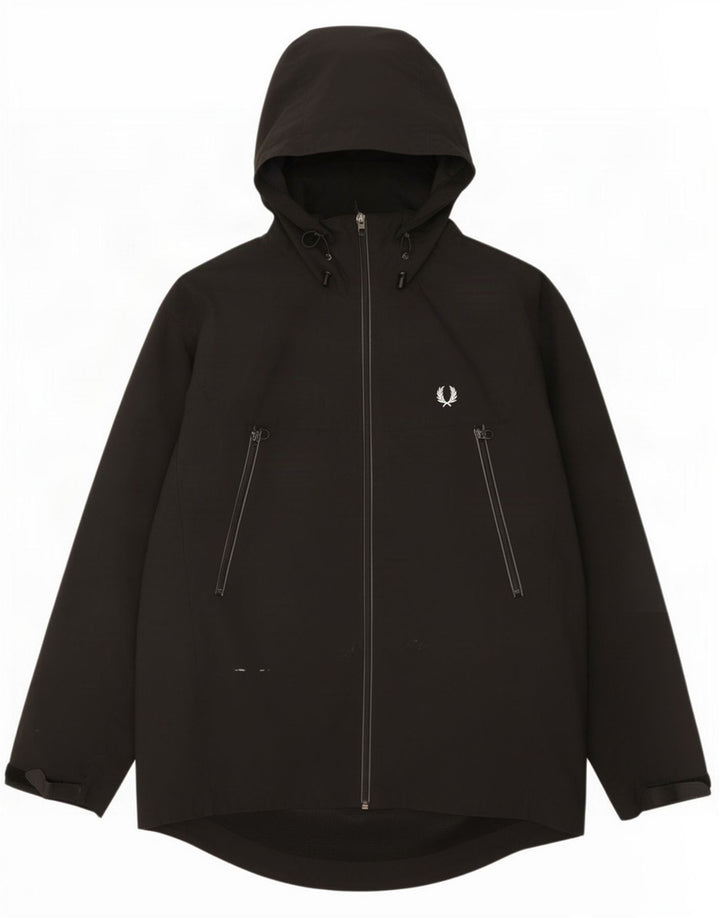 Fred Perry Mens Hooded Rain Jacket UK 38 Medium Black Nylon