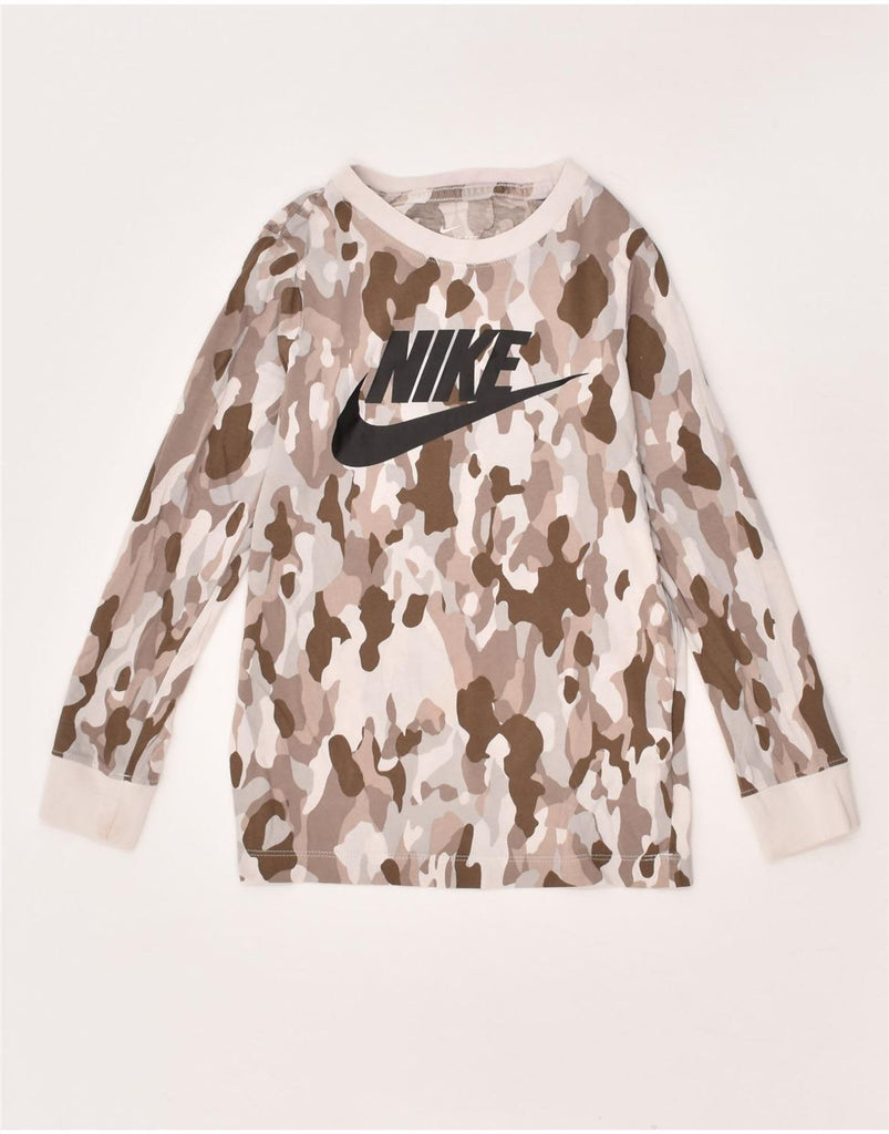 NIKE Boys Graphic Top Long Sleeve 9-10 Years XS Grey Camouflage Cotton | Vintage Nike | Thrift | Second-Hand Nike | Used Clothing | Messina Hembry 