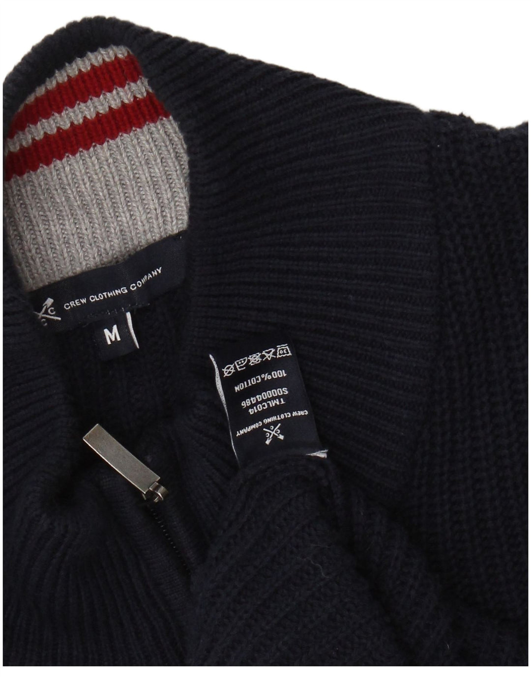 CREW CLOTHING Womens Zip Neck Jumper Sweater UK 14 Medium Navy Blue Cotton