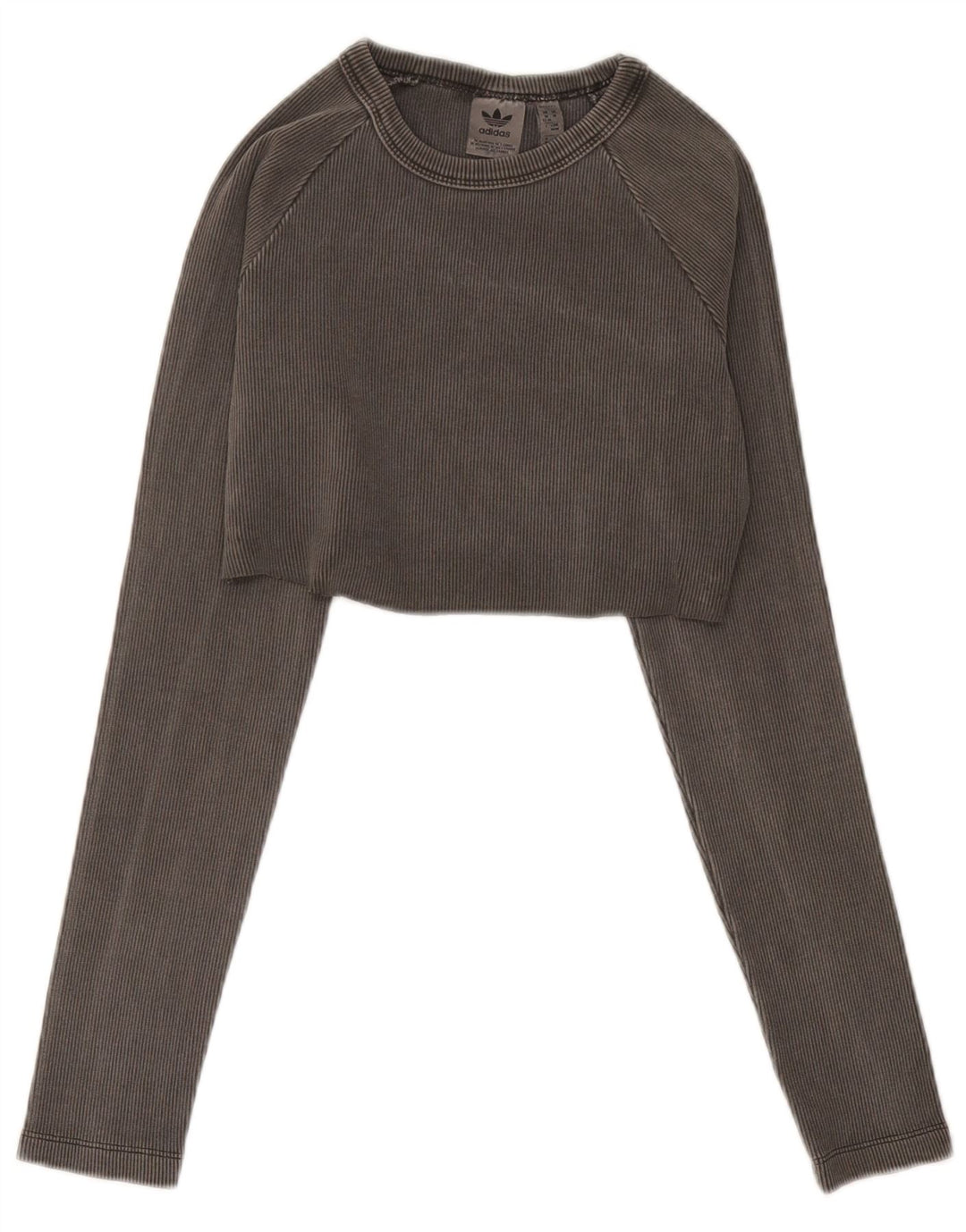 Adidas Womens Crop Top Long Sleeve UK 12/14 Medium Grey Cotton