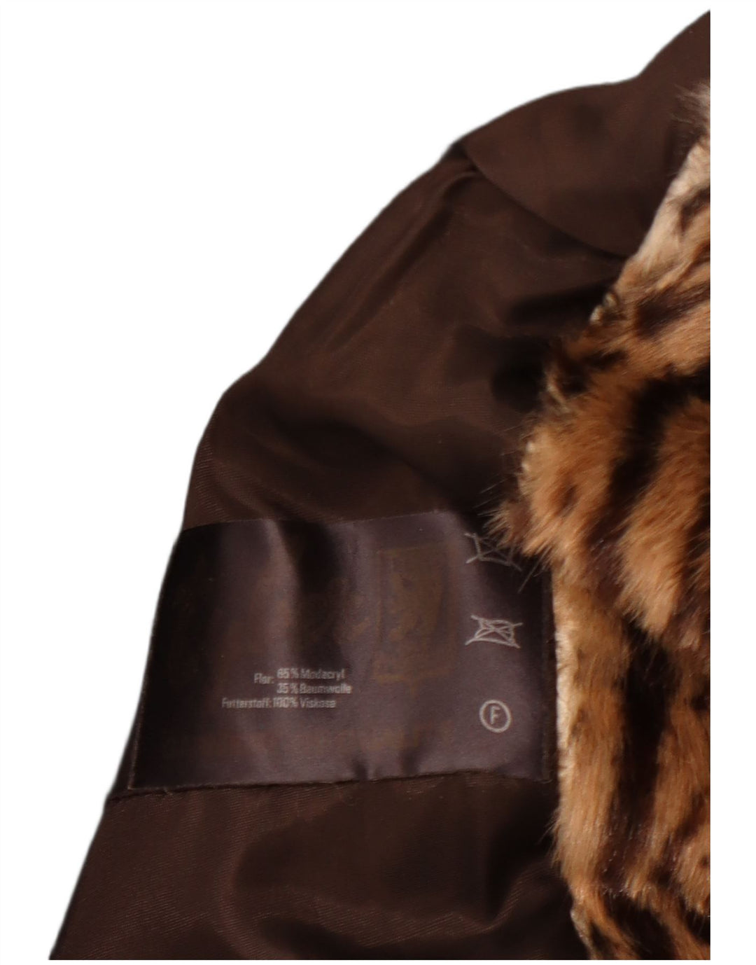 VINTAGE Womens Faux Fur Jacket EU 40 Medium Brown Animal Print Modacryl