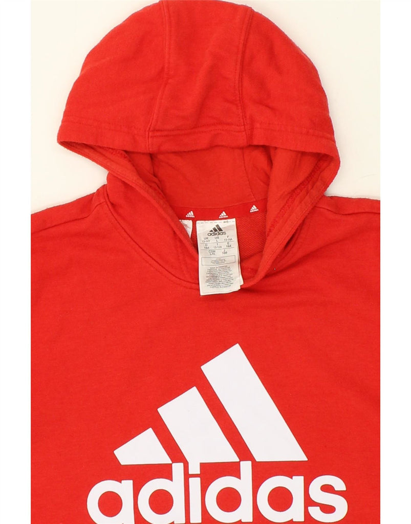 ADIDAS Boys Graphic Hoodie Jumper 13-14 Years Red Cotton Vintage Adidas and Second-Hand Adidas from Messina Hembry 