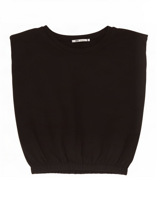 Zara Womens Crop Sleeveless Blouse Top UK 10 Small Black Cotton