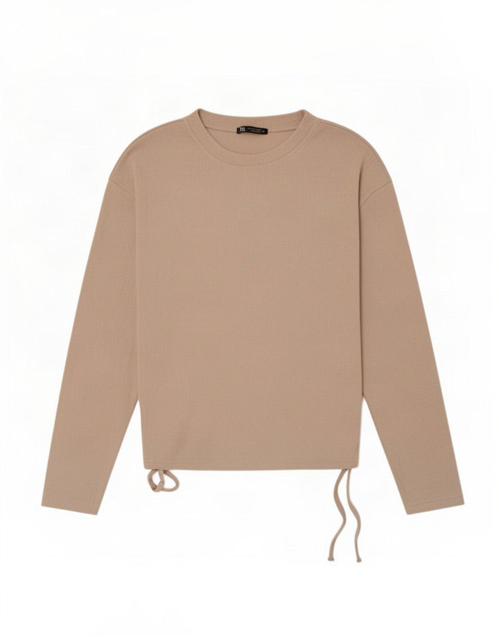 Zara Womens Top Long Sleeve UK 10 Small Beige Polyester