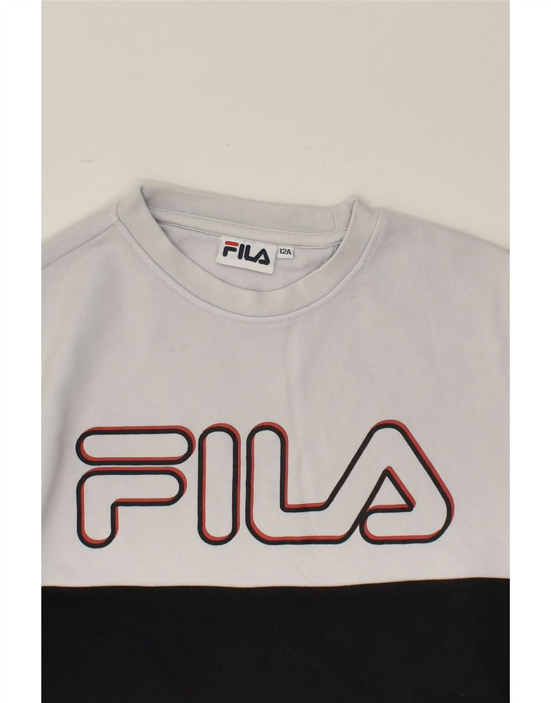 FILA Boys Graphic Sweatshirt Jumper 11-12 Years Black Colourblock Cotton | Vintage Fila | Thrift | Second-Hand Fila | Used Clothing | Messina Hembry 