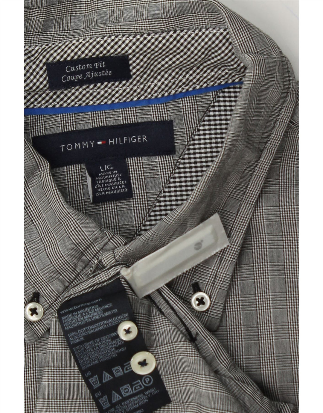 TOMMY HILFIGER Mens Custom Fit Shirt Large Grey Check Cotton Vintage Tommy Hilfiger and Second-Hand Tommy Hilfiger from Messina Hembry 