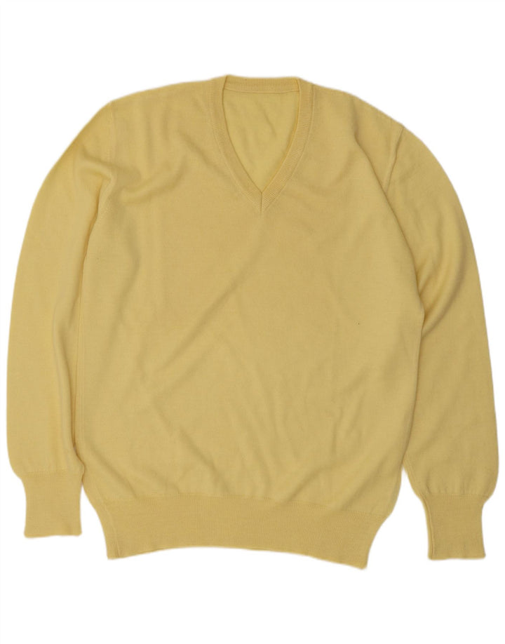 Vintage Mens V-Neck Jumper Sweater Medium Yellow Wool