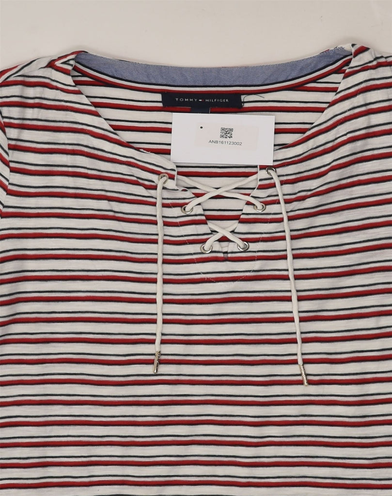 TOMMY HILFIGER Womens T-Shirt Top UK 14 Medium Red Striped Cotton | Vintage Tommy Hilfiger | Thrift | Second-Hand Tommy Hilfiger | Used Clothing | Messina Hembry 