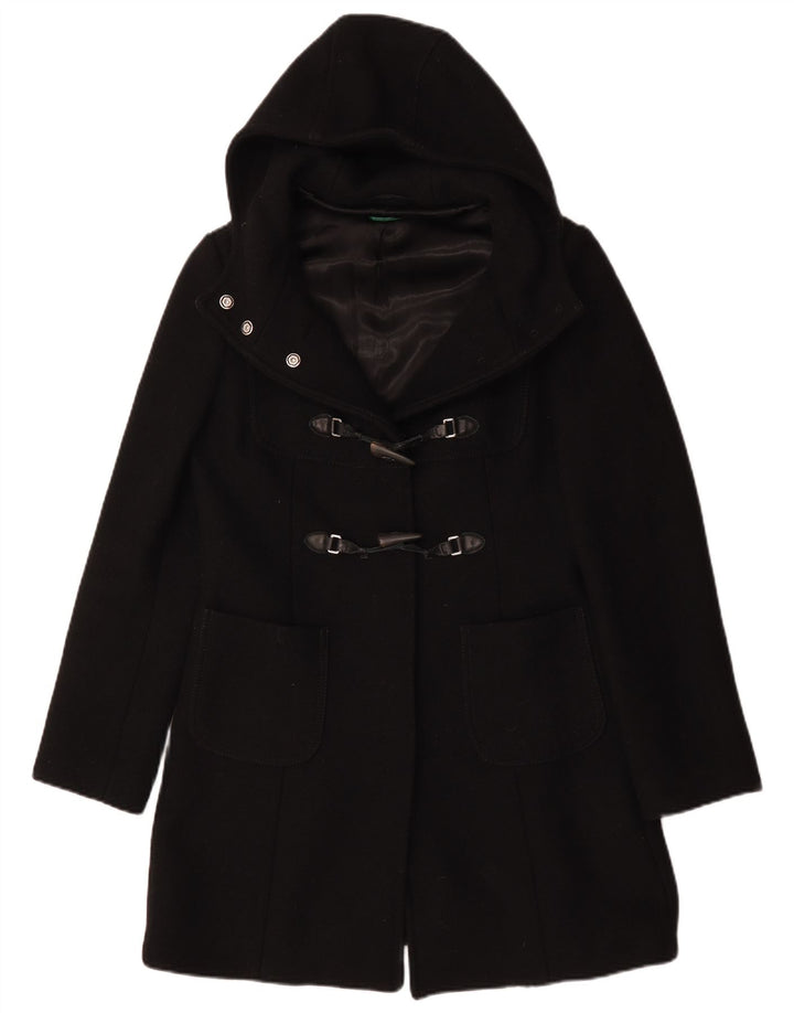 Benetton Womens Hooded Duffle Coat IT 44 Medium Black Wool