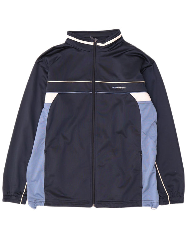 Reebok Boys Graphic Tracksuit Top Jacket 15-16 Years Navy Blue Colourblock