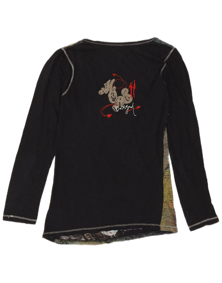 DESIGUAL Womens Graphic Top Long Sleeve UK 12 Medium Black Designer